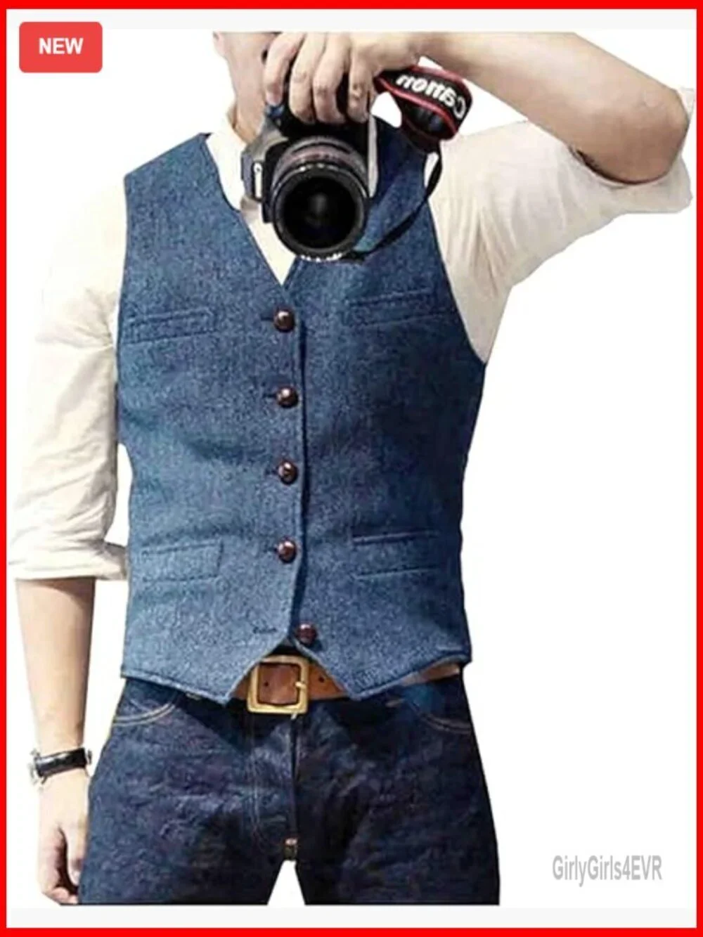 Men's Slim Fit Wool Tweed Vest, V-Neck, 5 Button, Pockets